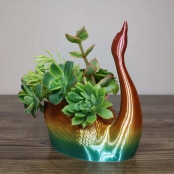 Jamie Creates 3D Printed Animal Planter Straight Swan Rainbow Colour with Succulent X-Small FA Swan Straight Planter - Rapid Rainbow - Select Size