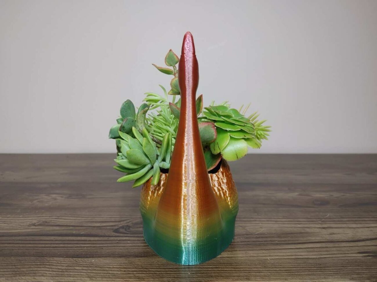 Jamie Creates 3D Printed Animal Planter Straight Swan Rainbow Colour with Succulent X-Small Front Swan Straight Planter - Rapid Rainbow - Select Size