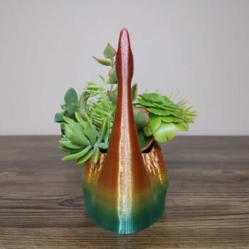 Jamie Creates 3D Printed Animal Planter Straight Swan Rainbow Colour with Succulent X-Small Front Swan Straight Planter - Rapid Rainbow - Select Size