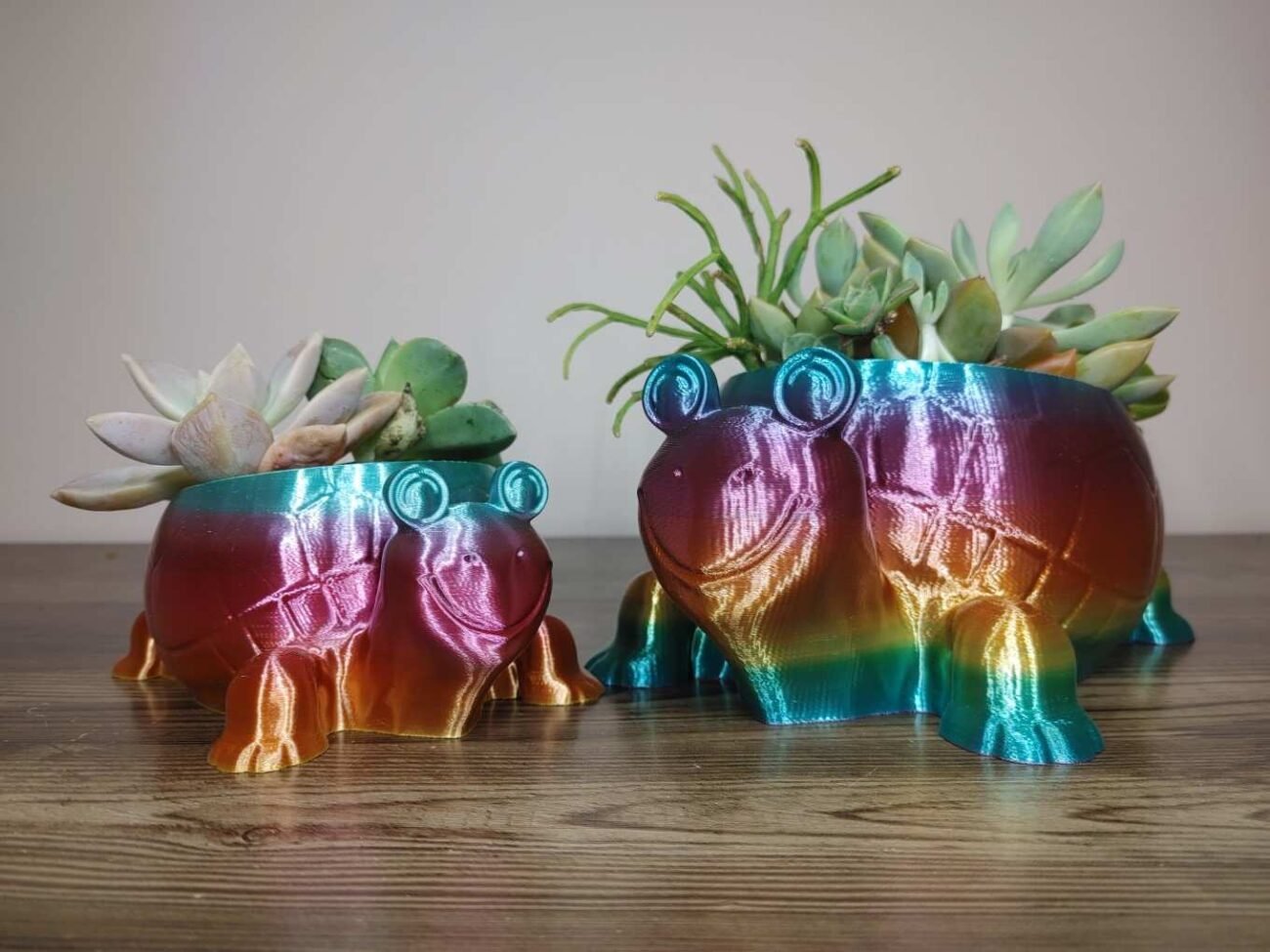 Jamie Creates 3D Printed Animal Planter Tortoise Rainbow Colour with Succulent Small FA 2 Sizes Tortoise Planter - Rapid Rainbow - Select Size