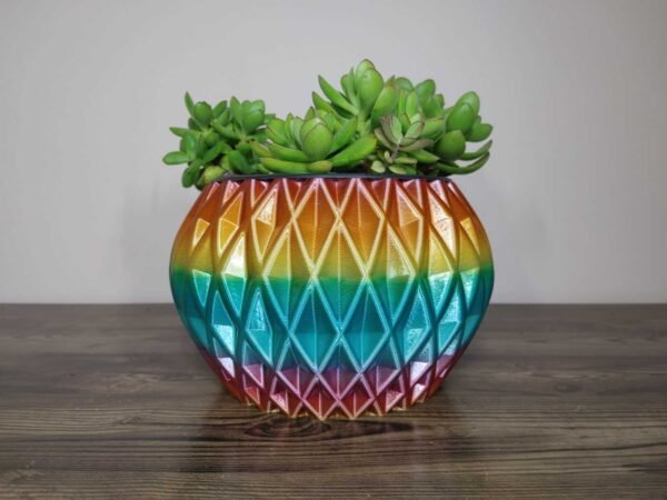 Jamie Creates 3D Printed Vase Planter Diamond Rainbow Colour with Succulent Diamond Vase Rapid Rainbow - Select Size