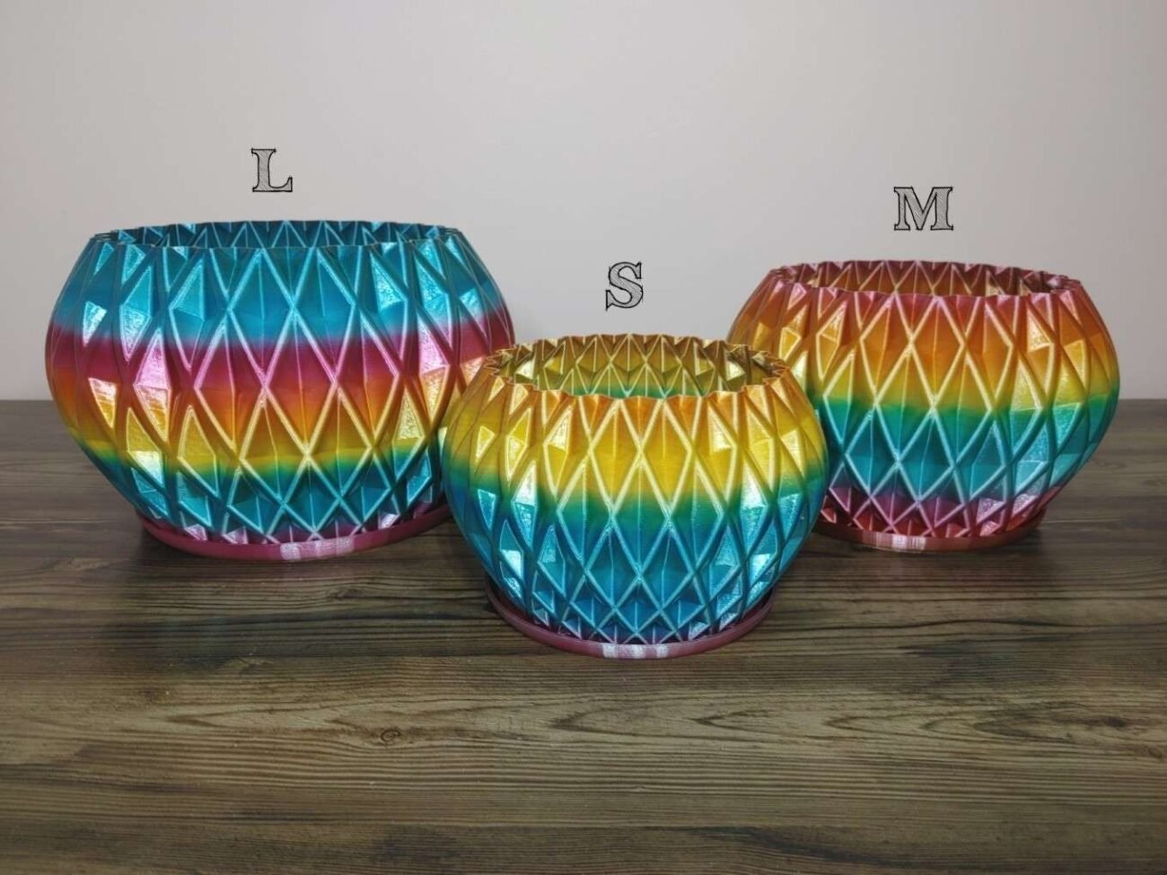 Jamie Creates 3D Printed Vase Planter Diamond Rapid Rainbow Complete Set Diamond Vase Rapid Rainbow - Select Size