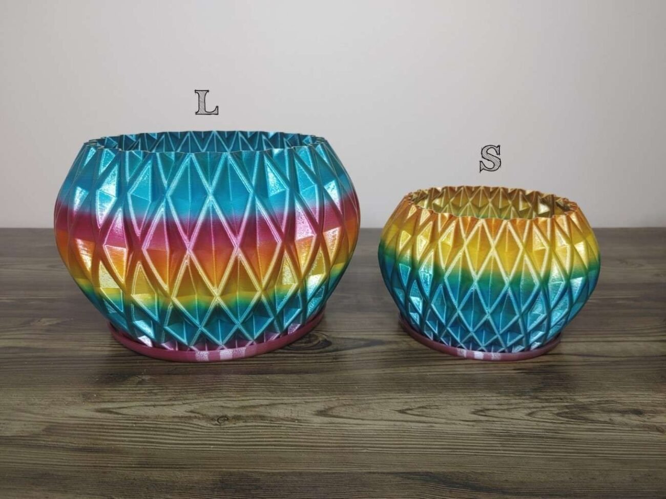Jamie Creates 3D Printed Vase Planter Diamond Rapid Rainbow Medium Set Diamond Vase Rapid Rainbow - Select Size