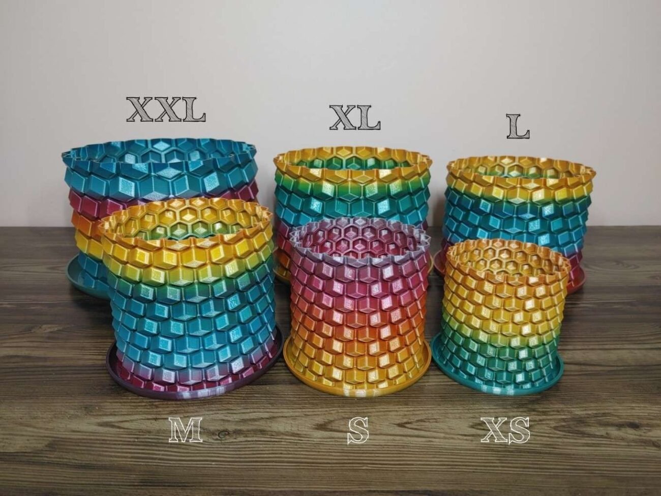 Jamie Creates 3D Printed Vase Planter Honeycomb Rapid Rainbow Complete Set Honeycomb Vase Rapid Rainbow - Select Size