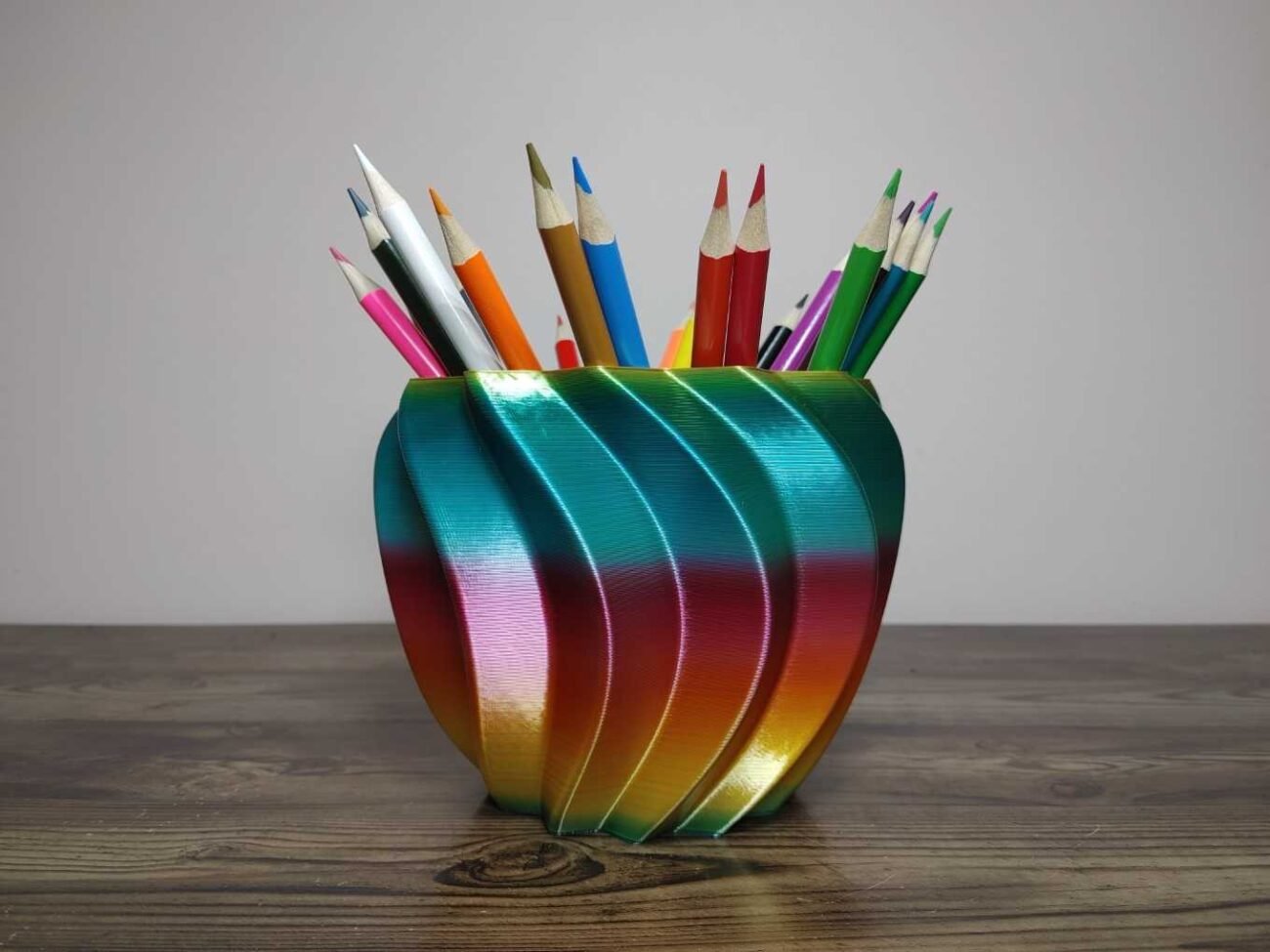 Jamie Creates 3D Printed Vase Planter Swirly Rainbow Colour with Pencils Swirly Vase Rapid Rainbow - Select Size