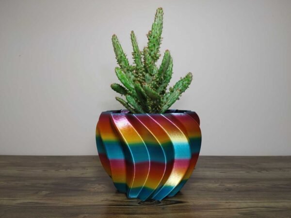 Jamie Creates 3D Printed Vase Planter Swirly Rainbow Colour with Succulent Swirly Vase Rapid Rainbow - Select Size