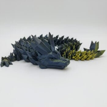 Articulated Crystal Dragon Sensory Toy Designed by Cinderwing3d in Dual Silk Black to Gold with a White Background