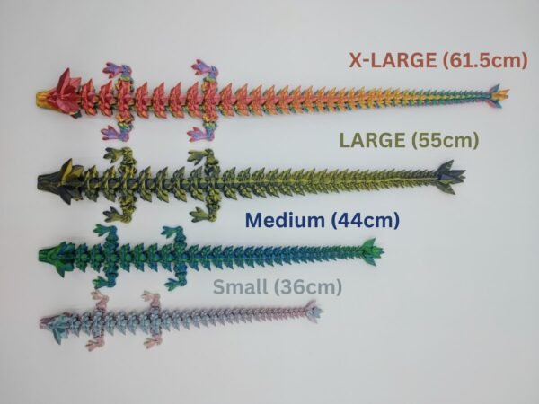 Articulated Crystal Dragon Sensory Toys Designed by Cinderwing3d in Four Silk Sizes with a White Background