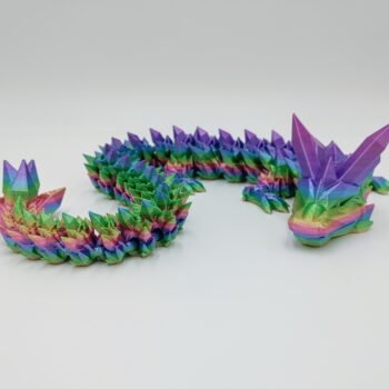 Articulated Crystal Dragon 3D Printed in Great Barrier Reef Rainbow Articulated Crystal Dragon Sensory Toy Designed by Cinderwing3d in Silk Great Barrier Reef Rainbow with a White Background