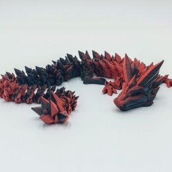 Articulated Crystal Dragon 3D Printed in Matte Black to Red Articulated Crystal Dragon Sensory Toy Designed by Cinderwing3d in Matte Black to Red with a White Background