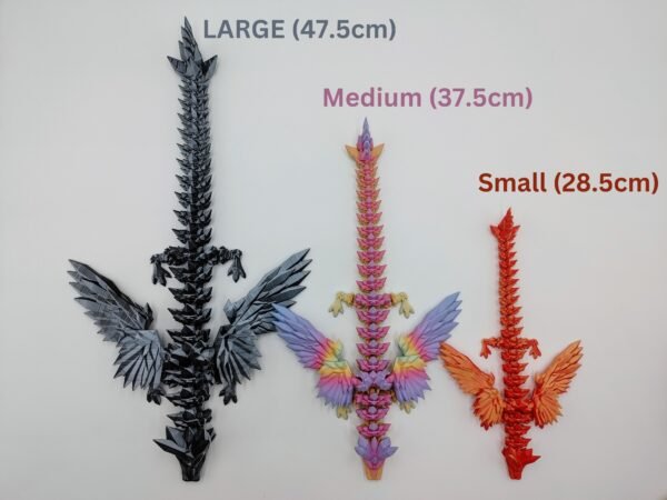 Articulated Crystalwing Dragon Sensory Toys Designed by Cinderwing3d in Three Matte Sizes with a White Background