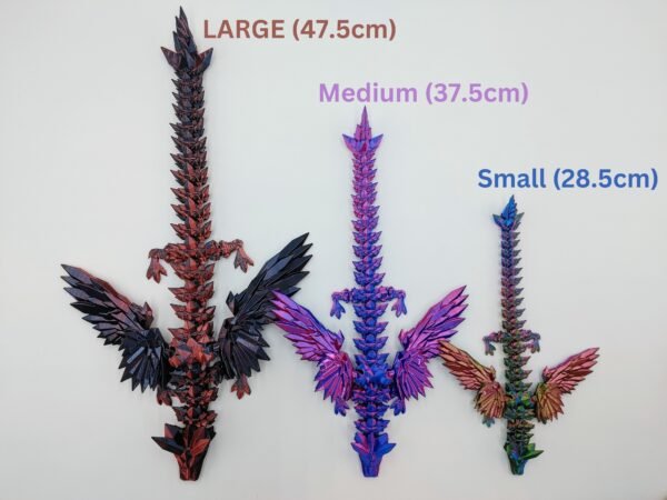 Articulated Crystalwing Dragon Sensory Toys Designed by Cinderwing3d in Three Silk Sizes with a White Background